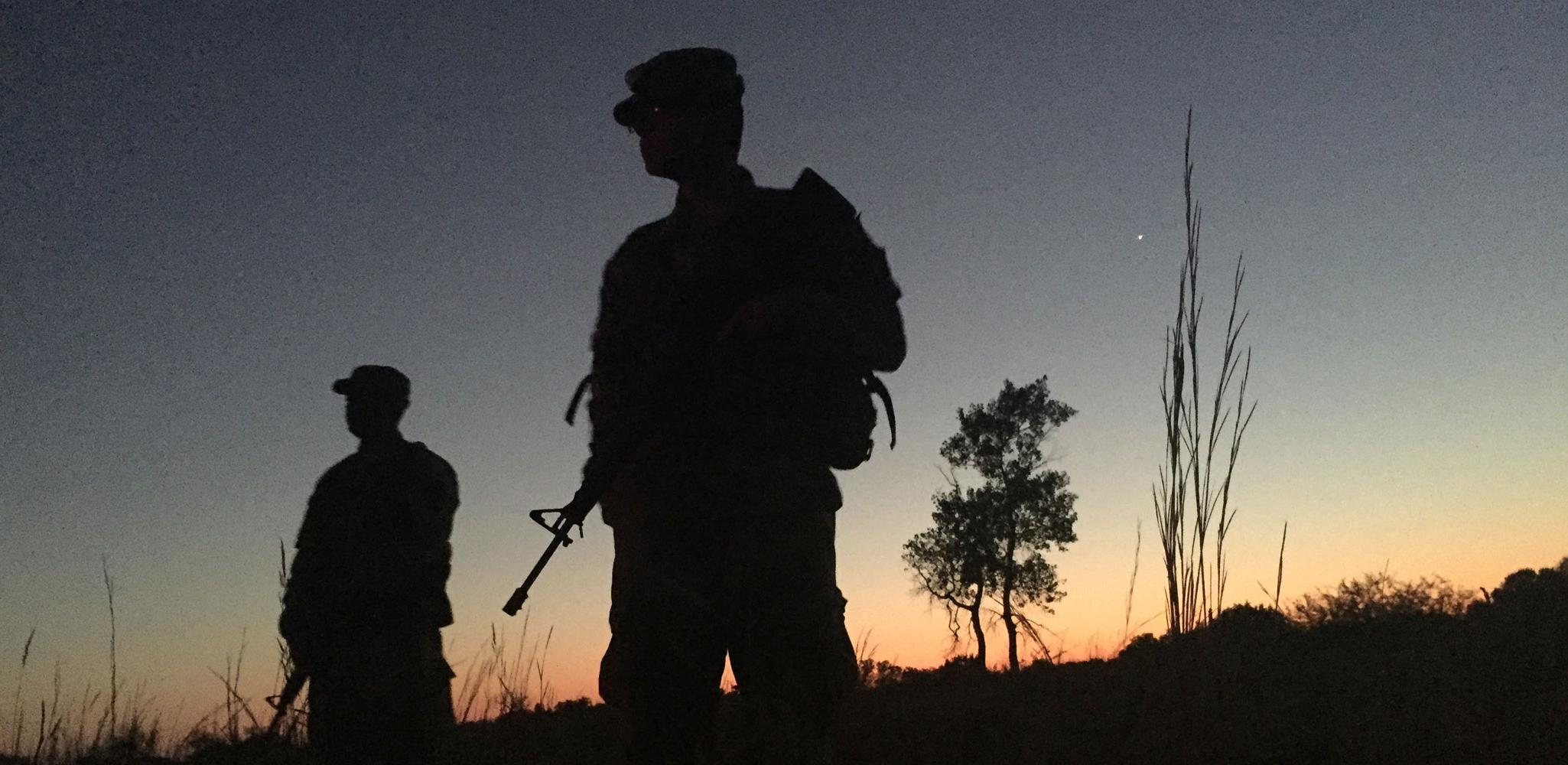 ROTC cadets in evening's shadow